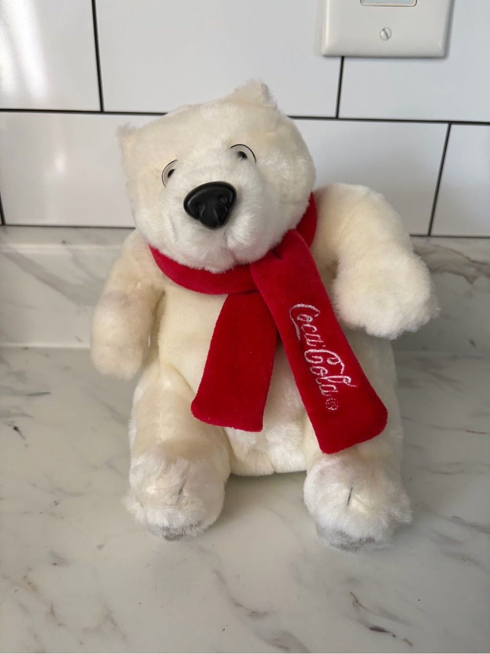 Coca-Cola White Polar Bear Plush with Red Scarf